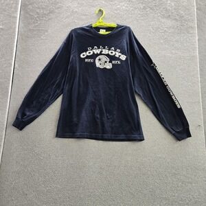 Dallas Cowboys Men Shirt‎ L Navy Blue Logo Graphic Print Long Sleeve Crew Neck